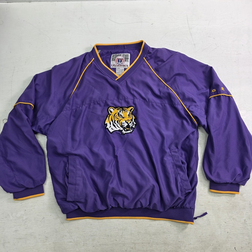 Genuine Stuff LSU Tigers Vintage 90s Pullover Jacket Mens Size L Purple Gold